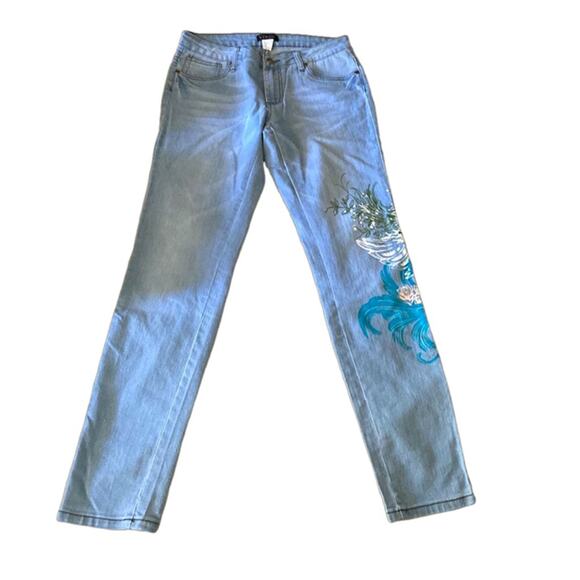 Venus Heart Floral Embroidered Jeans Women’s Size 6 Light Wash Y2K Boho Denim - Picture 2 of 5